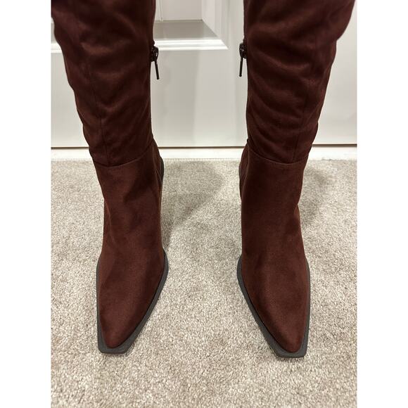 Charles David Wire Tall Boots Brown Microsuede Size 7 NWOB Textile Upper Fall - Picture 10 of 15
